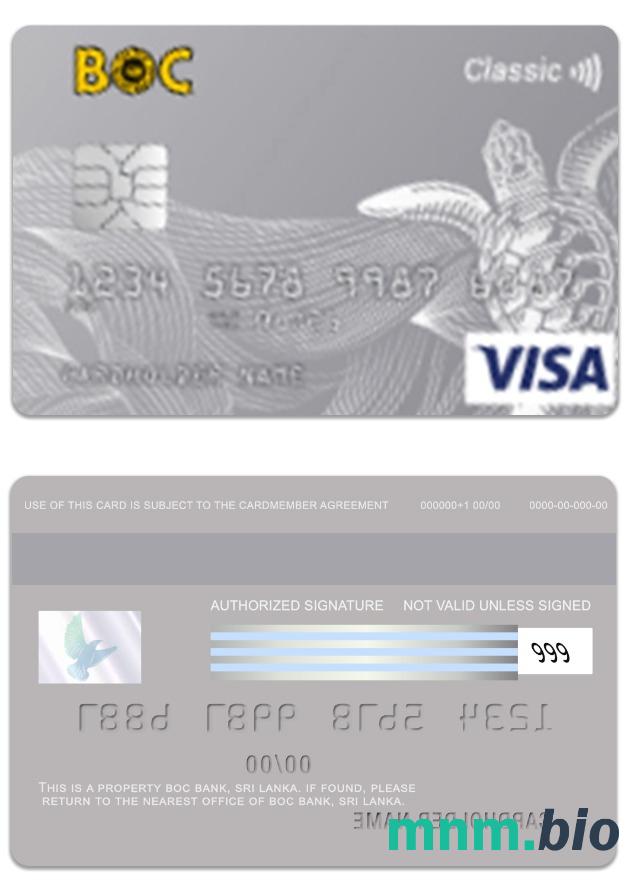 Sri Lanka BOC Bank visa klasyczny karta przykład w formacie PSD
